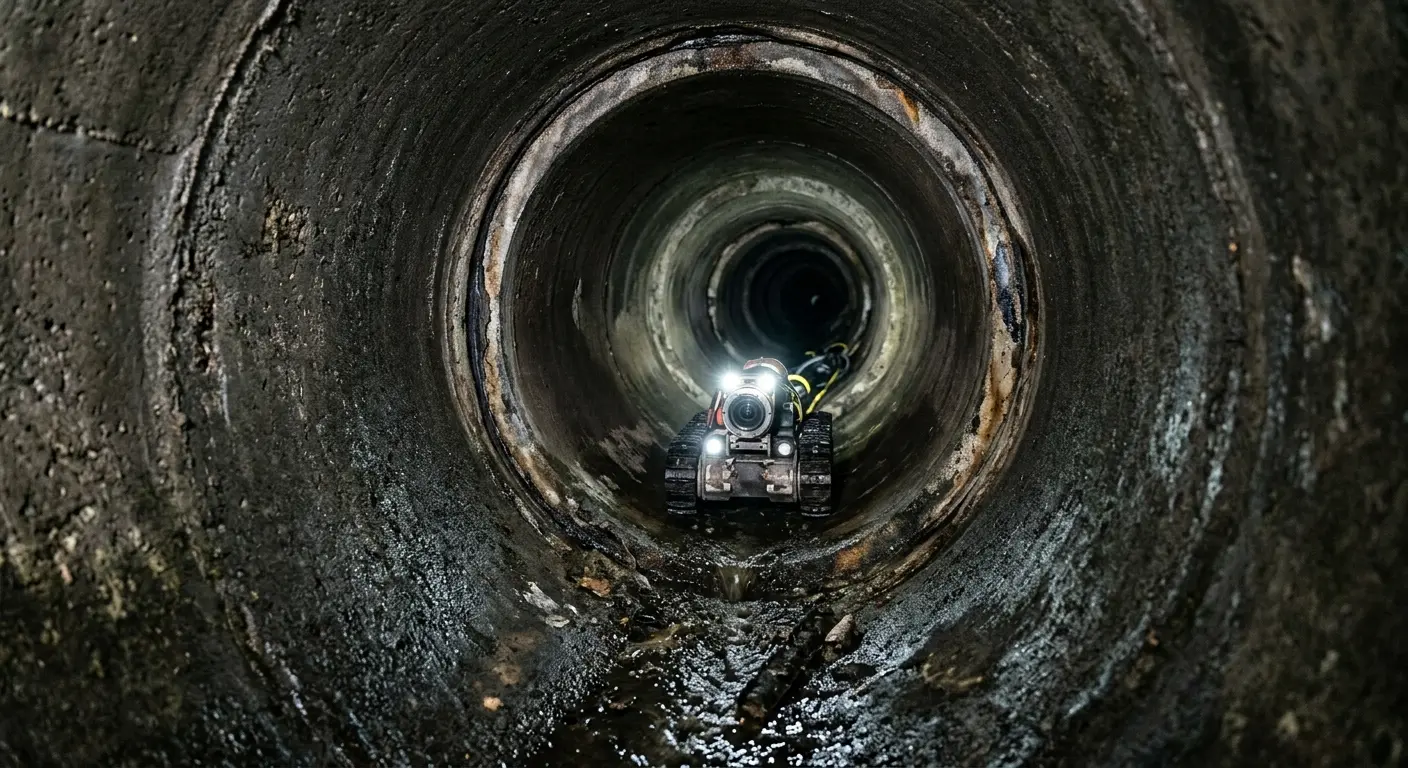 Robotic sewer camera inspecting pipe interior for Sewer Line Cleaning in Northport